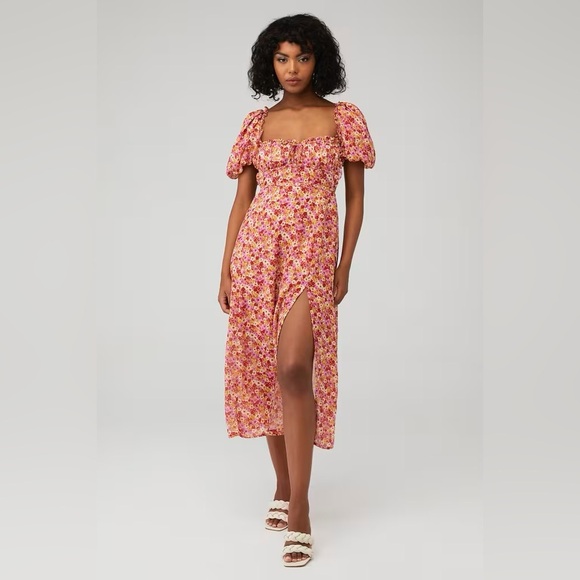 NWT For Love & Lemons Felicia Midi Dress Size XXS Floral Strappy Back - Picture 1 of 7